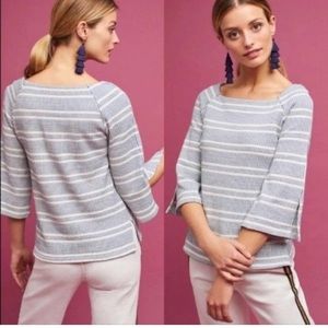 Anthropologie boat neck striped 3/4 sleeve blouse, blue and cream, size S